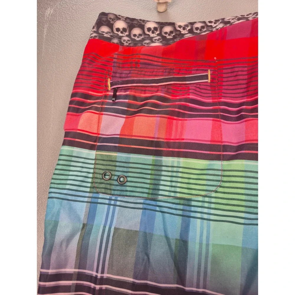 Robert Graham Mens Plaid Skull Waistband Swim Trunks Board Shorts‎ Multicolor 34